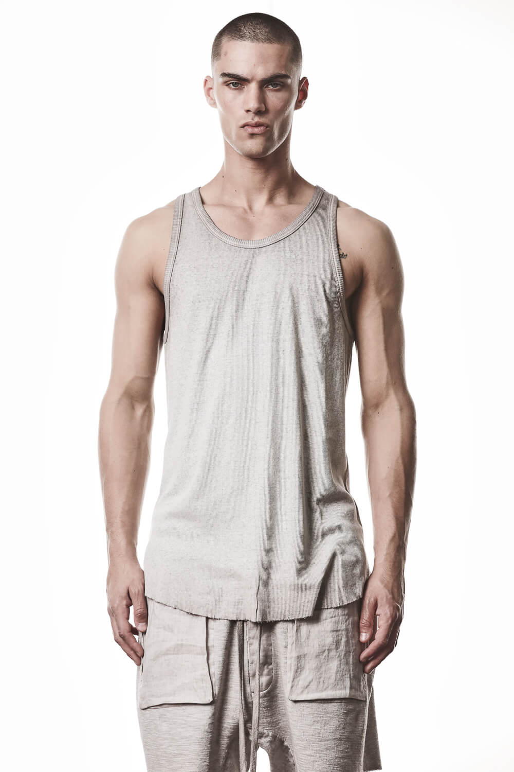 M TS 947 Cotton/Linen Ribbed Tank Top Light Beige
