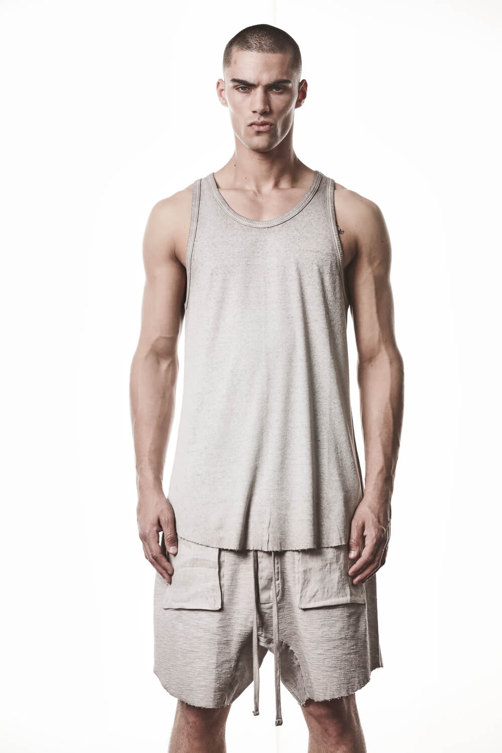 M TS 947 Cotton/Linen Ribbed Tank Top Light Beige