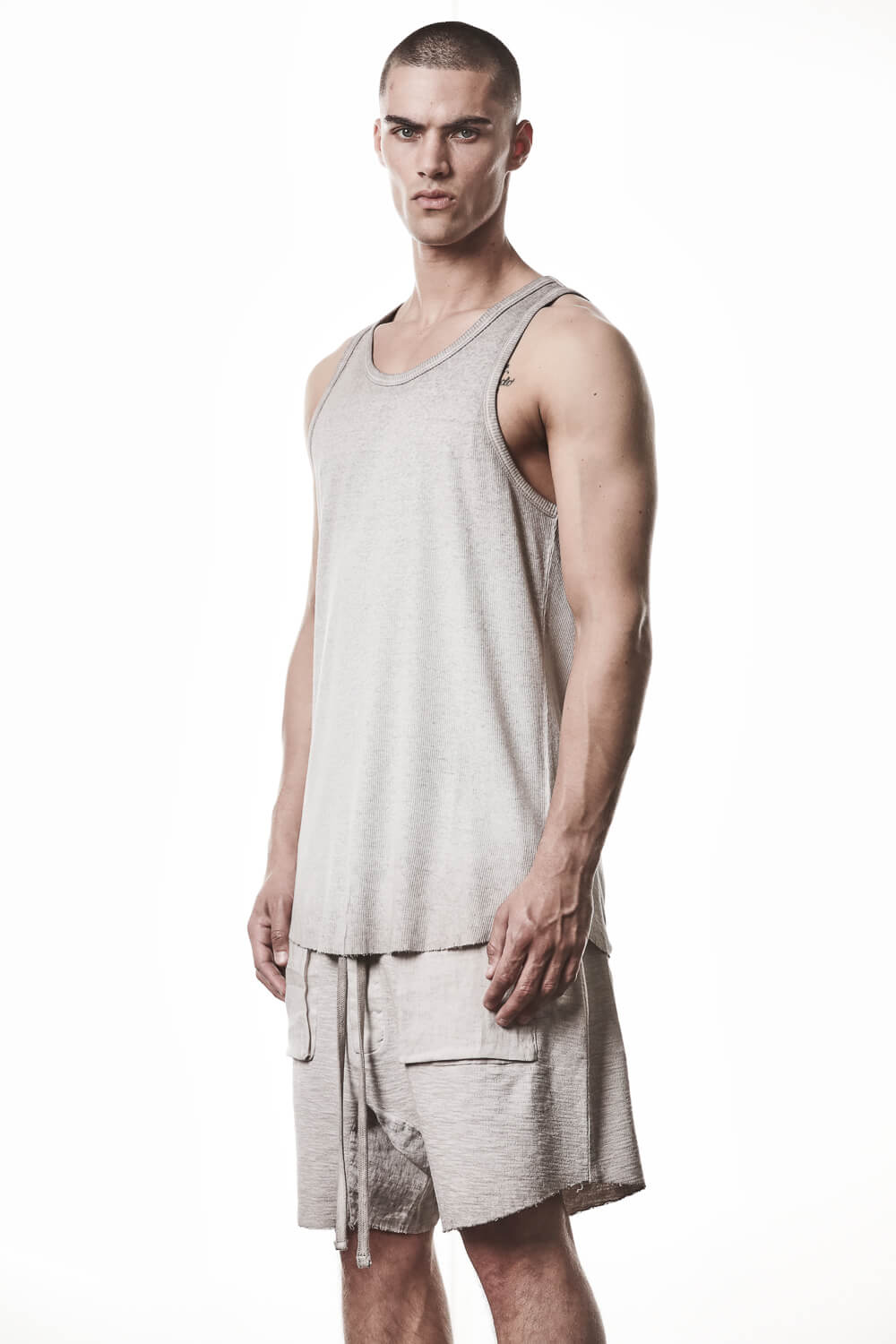 M TS 947 Cotton/Linen Ribbed Tank Top Light Beige
