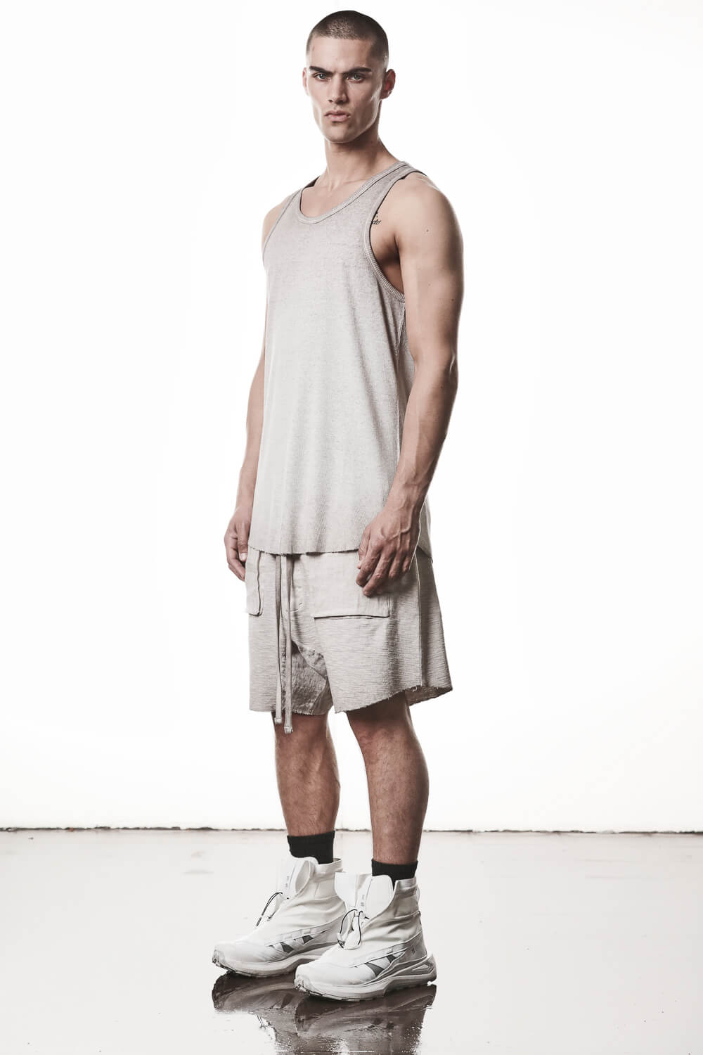 M TS 947 Cotton/Linen Ribbed Tank Top Light Beige