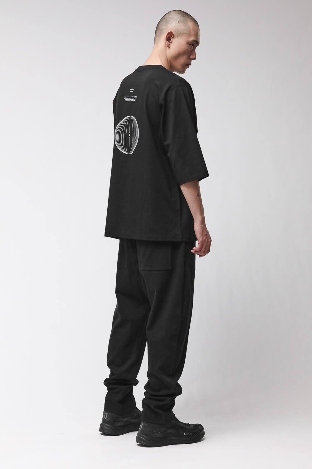M TS 995 Back Print 3/4 Sleeve T-Shirt Black