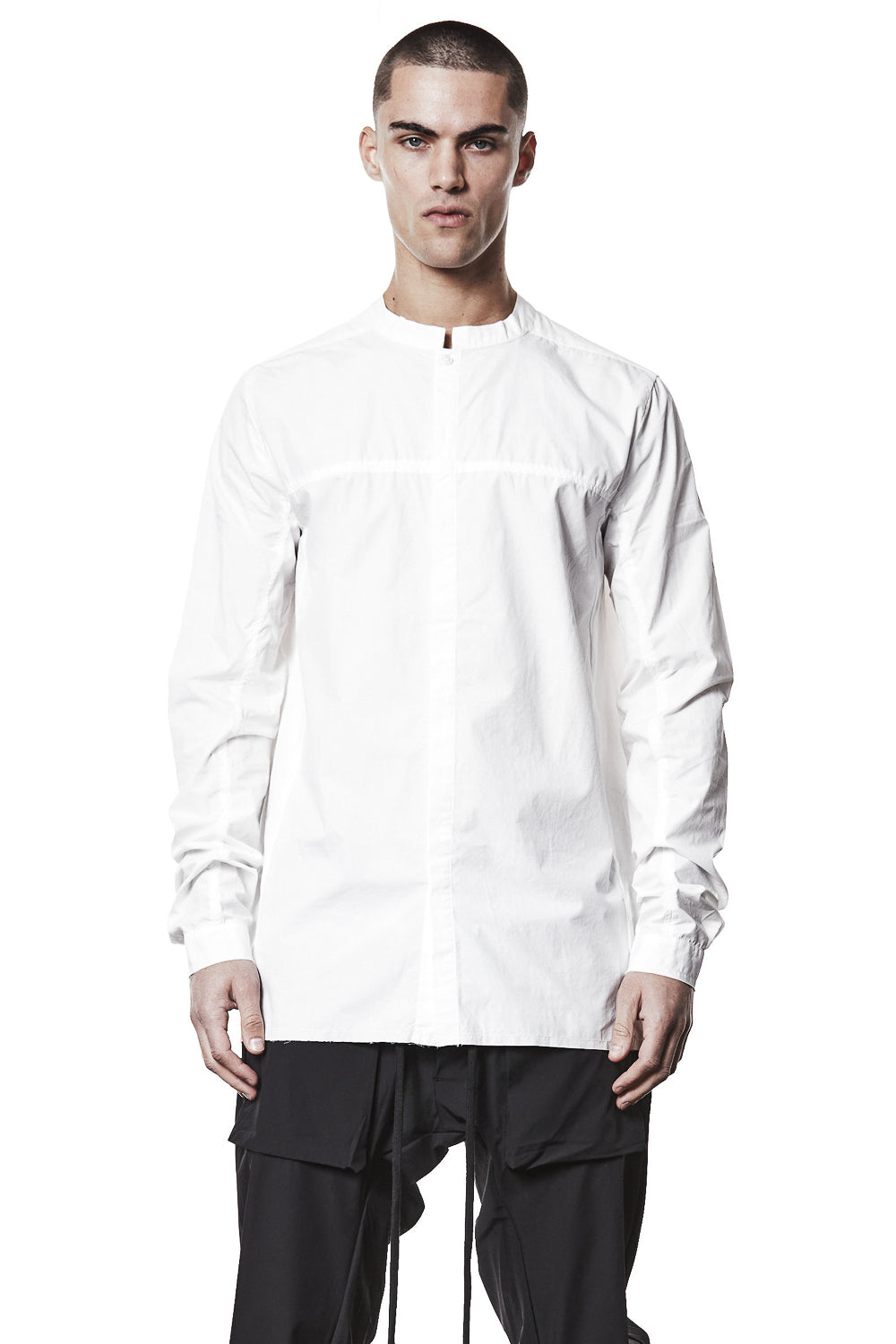 M H 177 Stand Up Collar Cotton Shirt White
