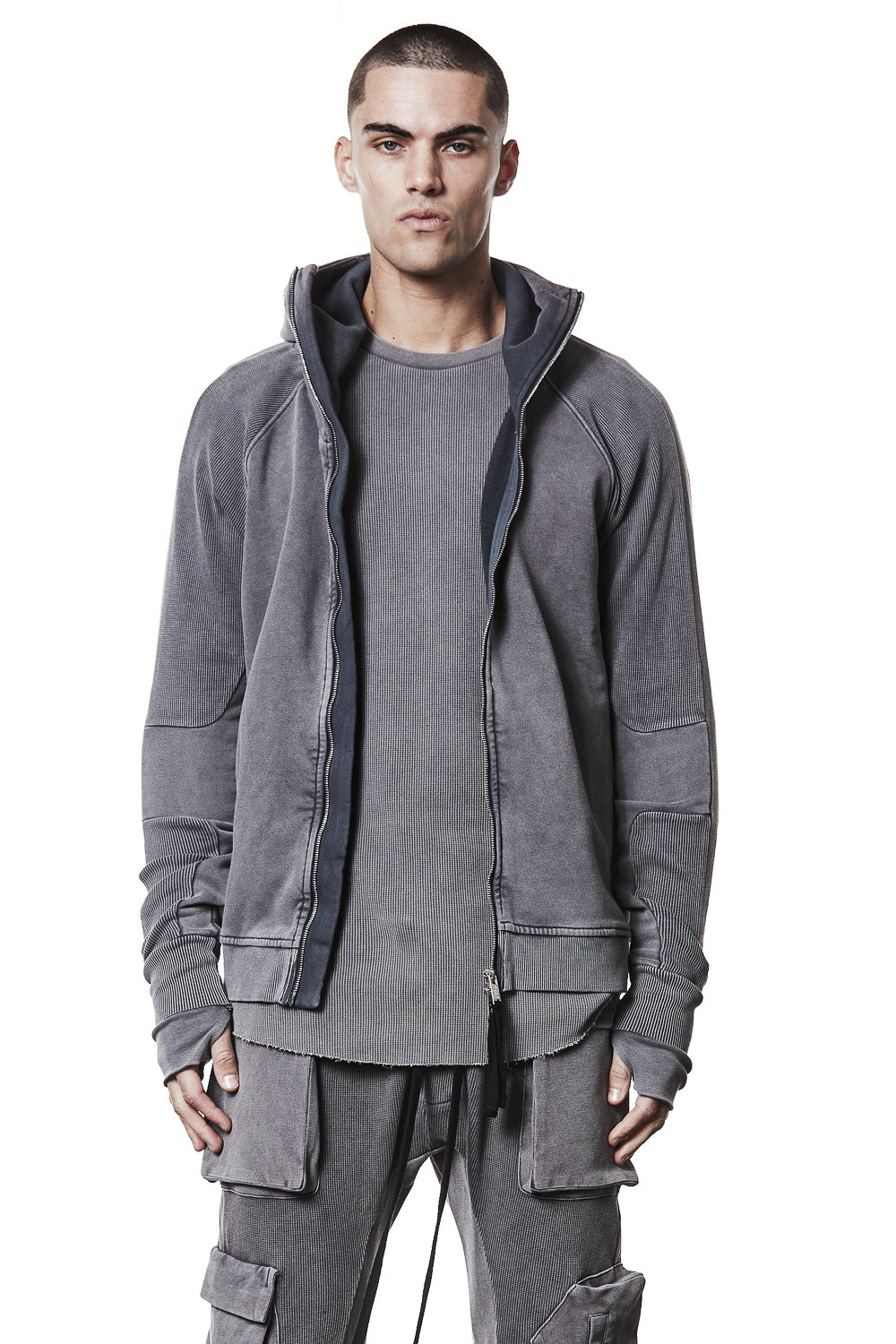 M SJ 691 2-Way Zip Closure Cotton Jacket Grey
