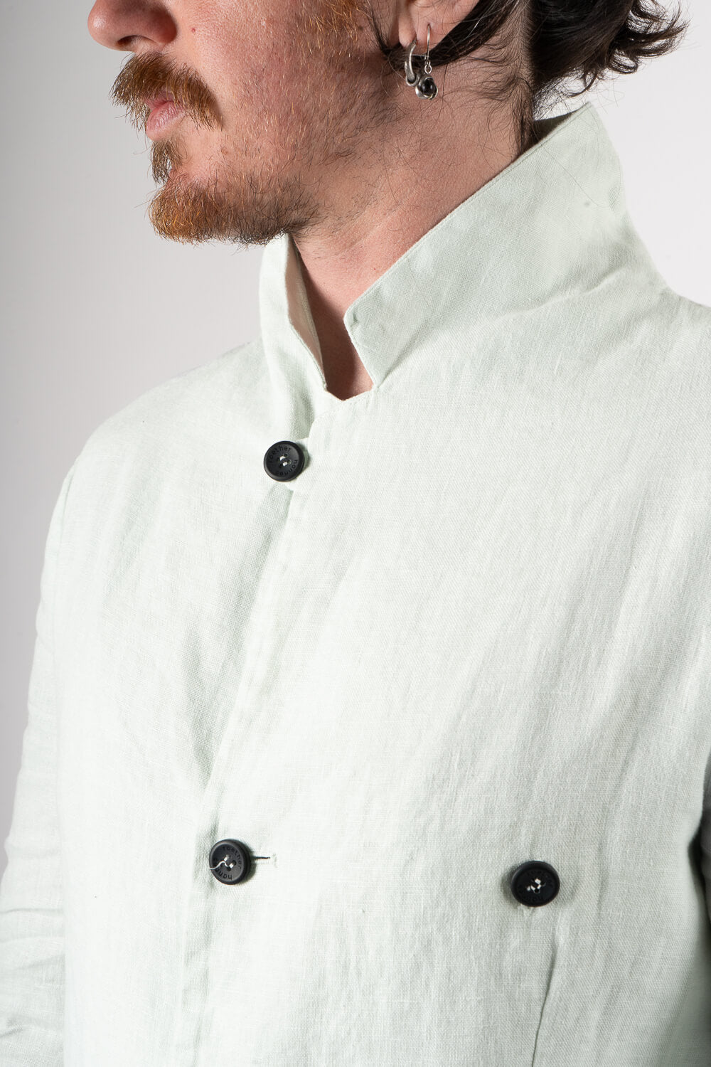 Mandarin Collar Front Pocket Linen Blazer Matcha