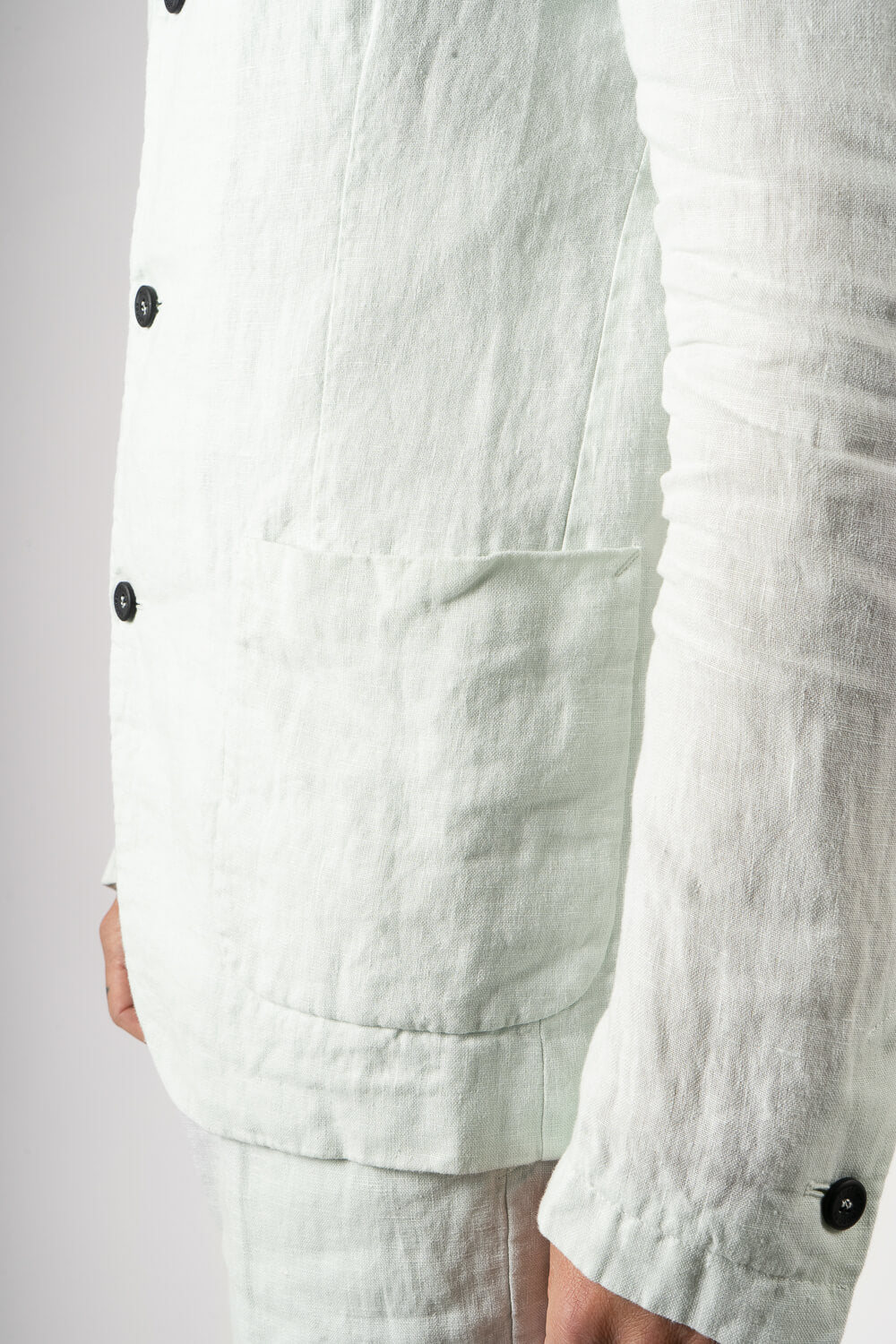 Mandarin Collar Front Pocket Linen Blazer Matcha