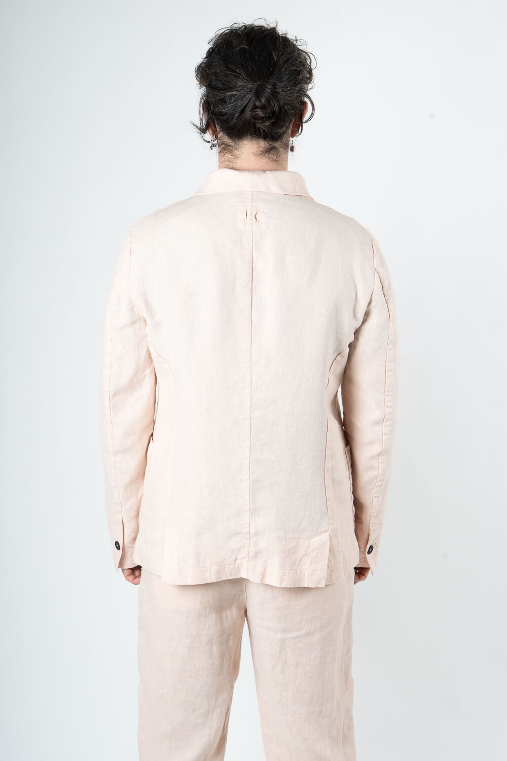 Mandarin Collar Front Pocket Linen Blazer Pink