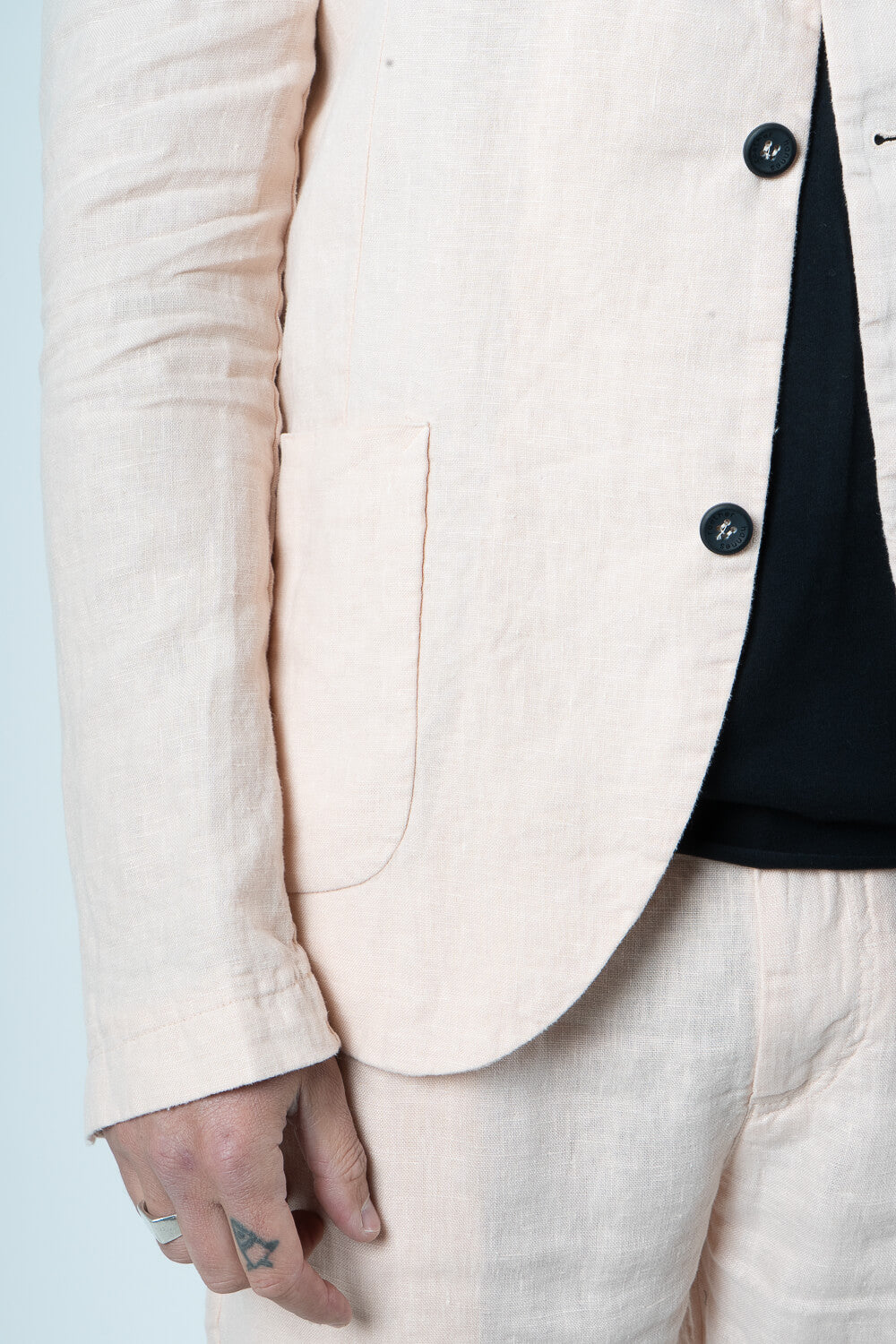 Mandarin Collar Front Pocket Linen Blazer Pink