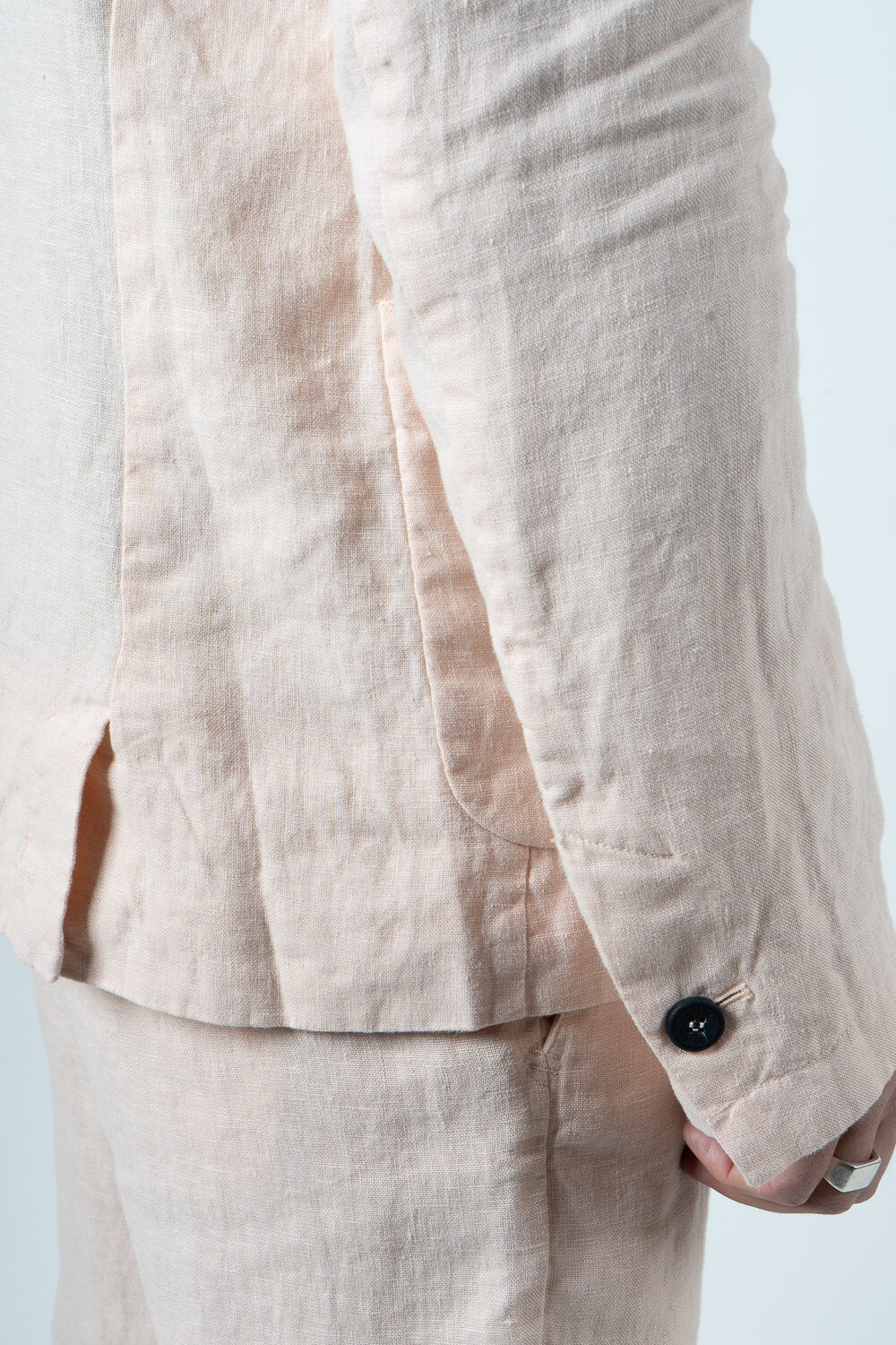 Mandarin Collar Front Pocket Linen Blazer Pink