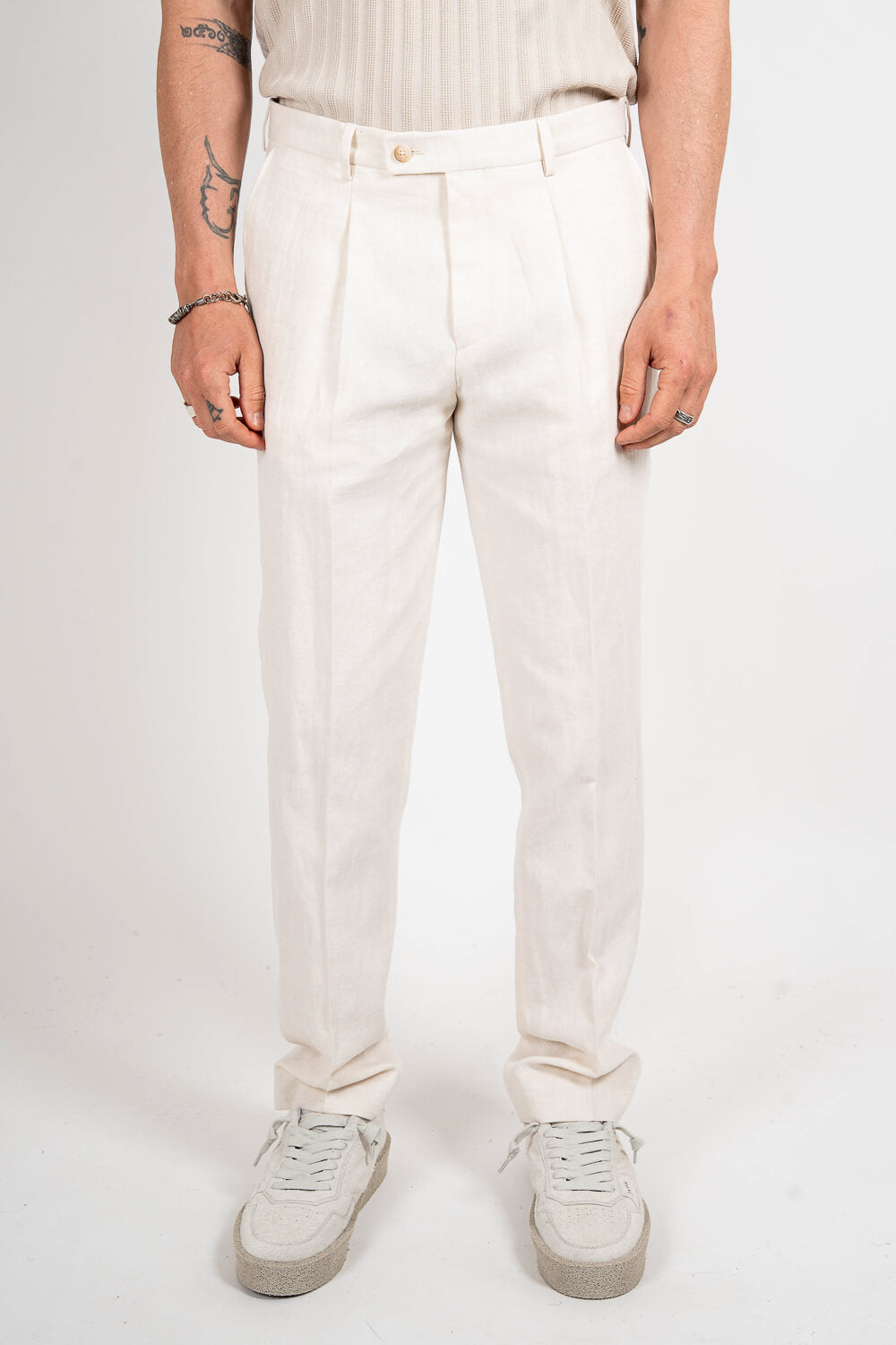 Mark N Sherman Linen Trousers Light Beige