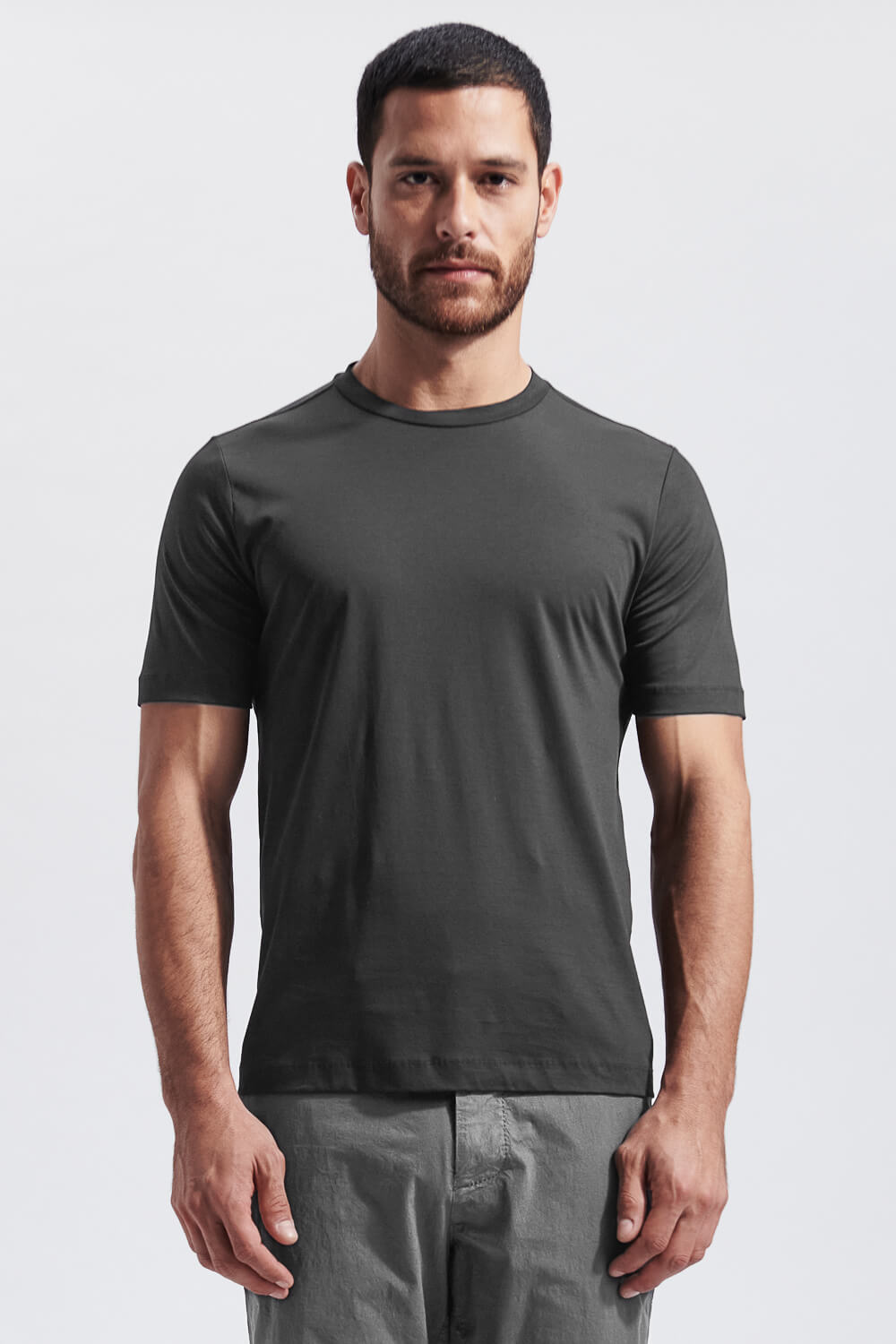 Mercerised Cotton Round Neck T-Shirt Grey