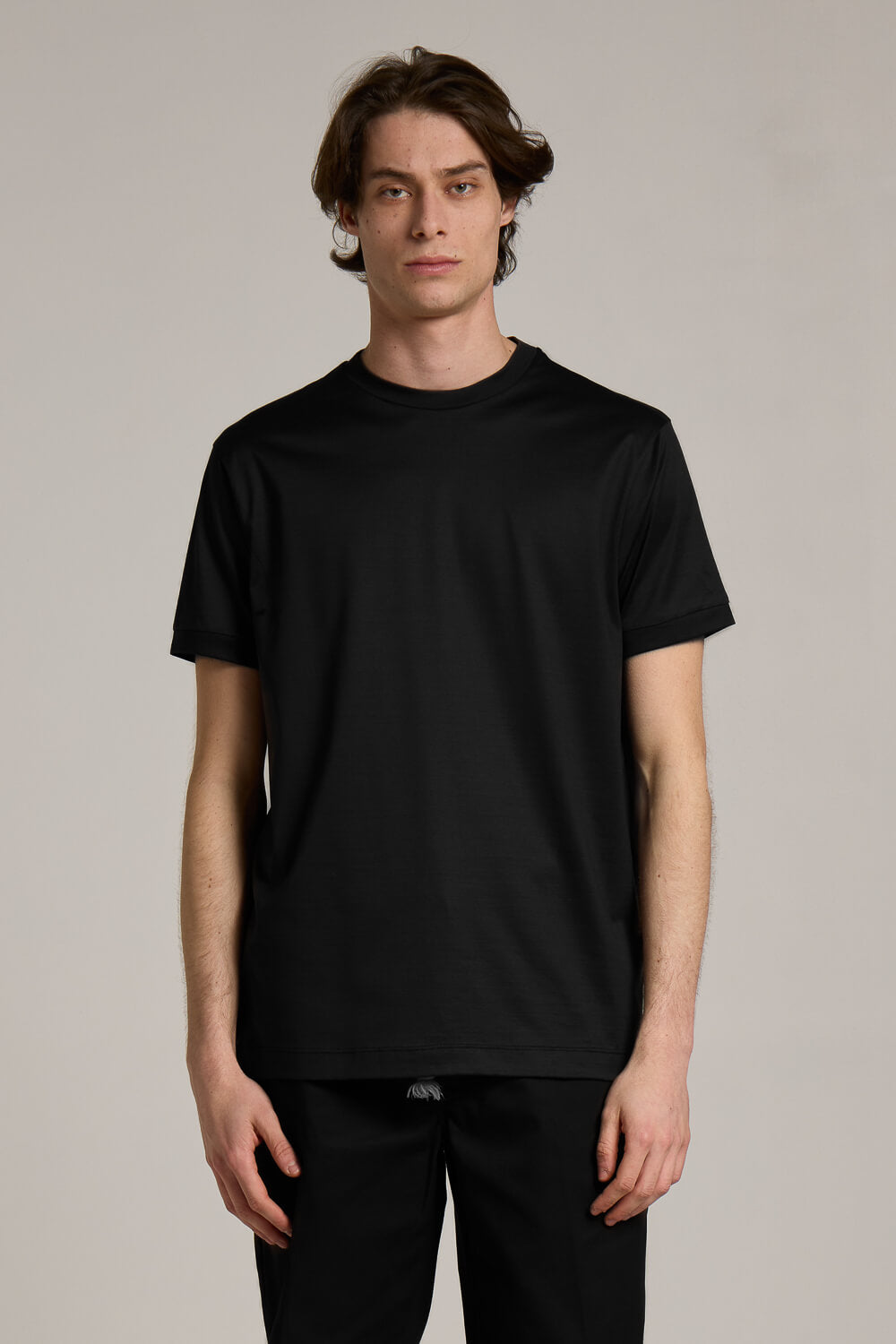 Mercerised Italian Cotton Round Neck T-Shirt Black