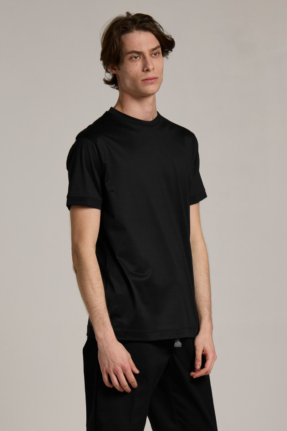 Mercerised Italian Cotton Round Neck T-Shirt Black