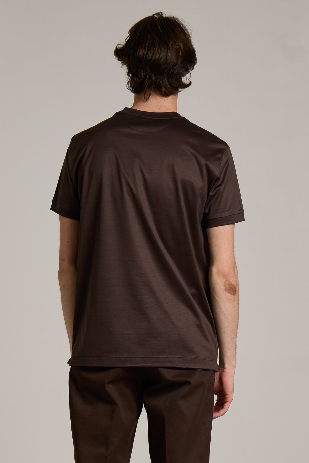 Mercerised Italian Cotton Round Neck T-Shirt Dark Brown