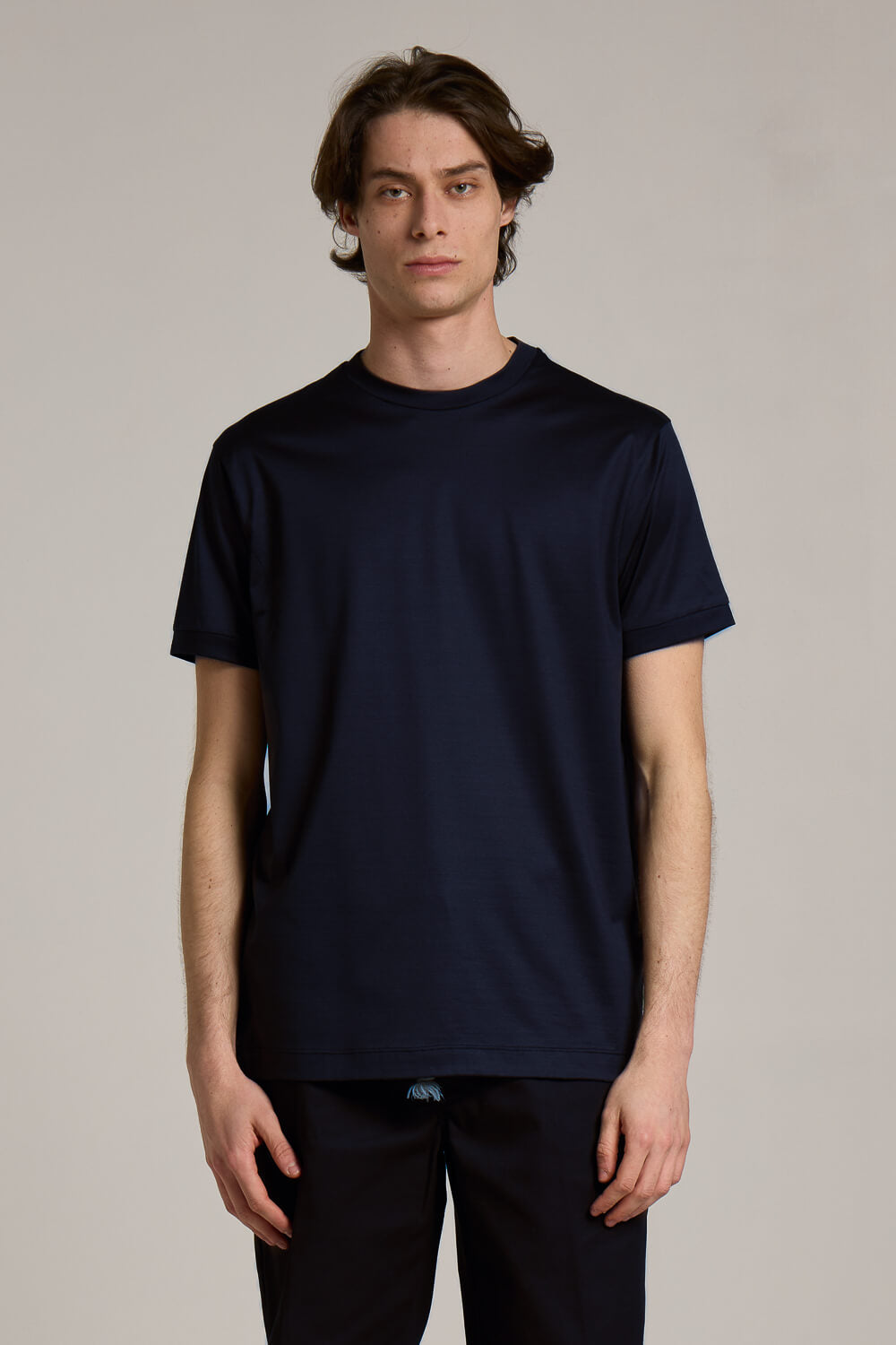 Mercerised Italian Cotton Round Neck T-Shirt Navy