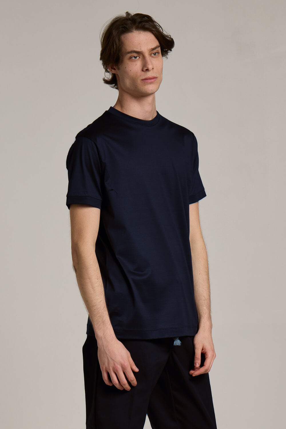 Mercerised Italian Cotton Round Neck T-Shirt Navy
