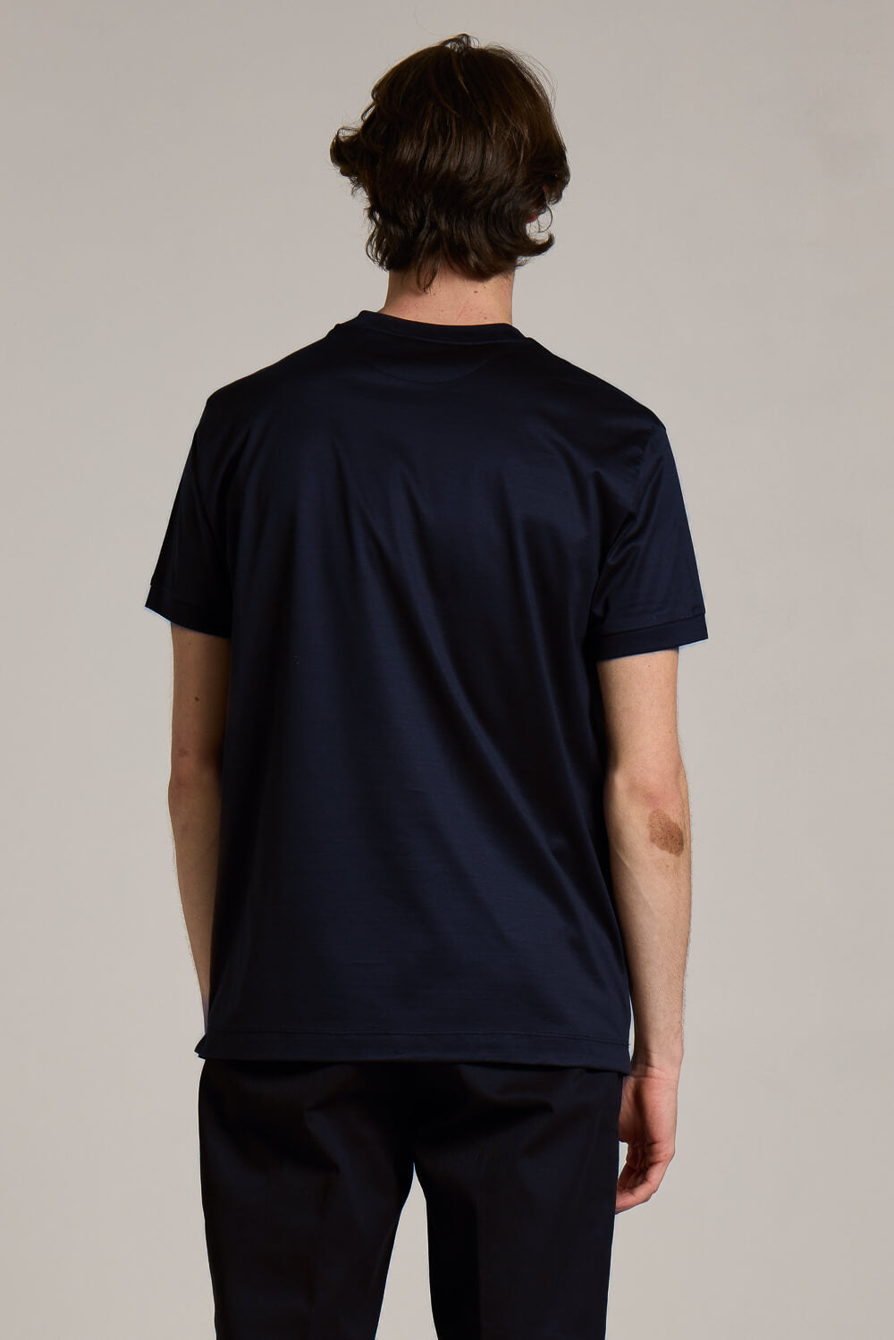 Mercerised Italian Cotton Round Neck T-Shirt Navy
