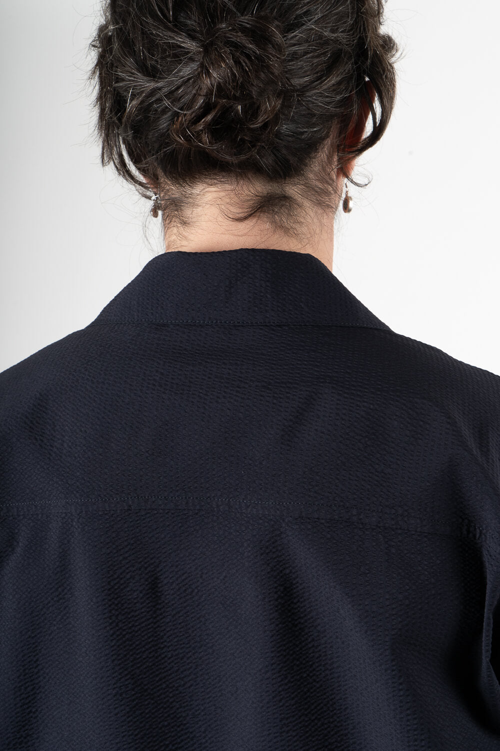 Micky Seersucker Button-Up S/S Shirt Navy Blue
