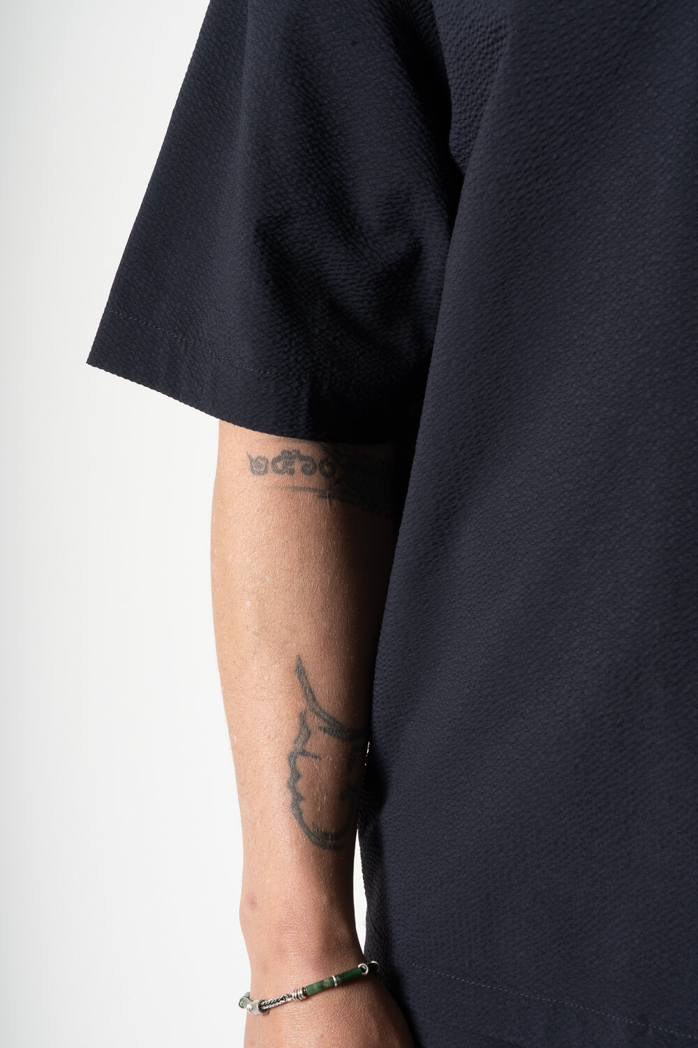 Micky Seersucker Button-Up S/S Shirt Navy Blue