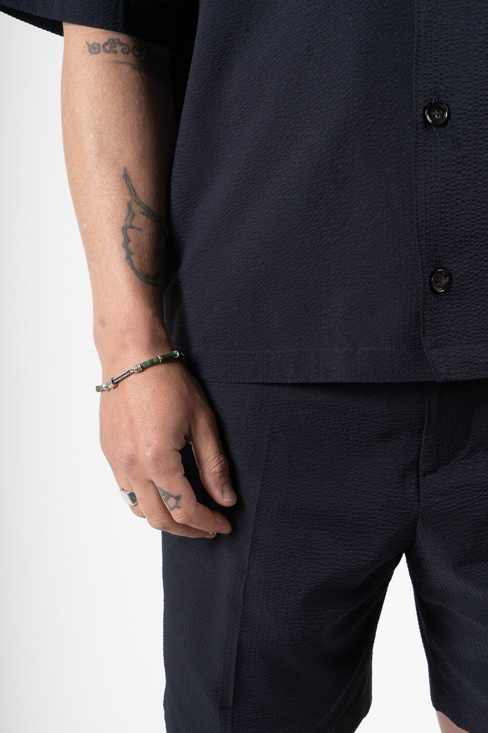 Micky Seersucker Button-Up S/S Shirt Navy Blue