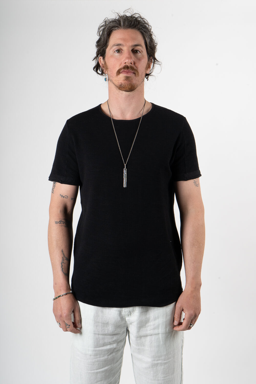 Micro Waffle Cotton T-Shirt Black