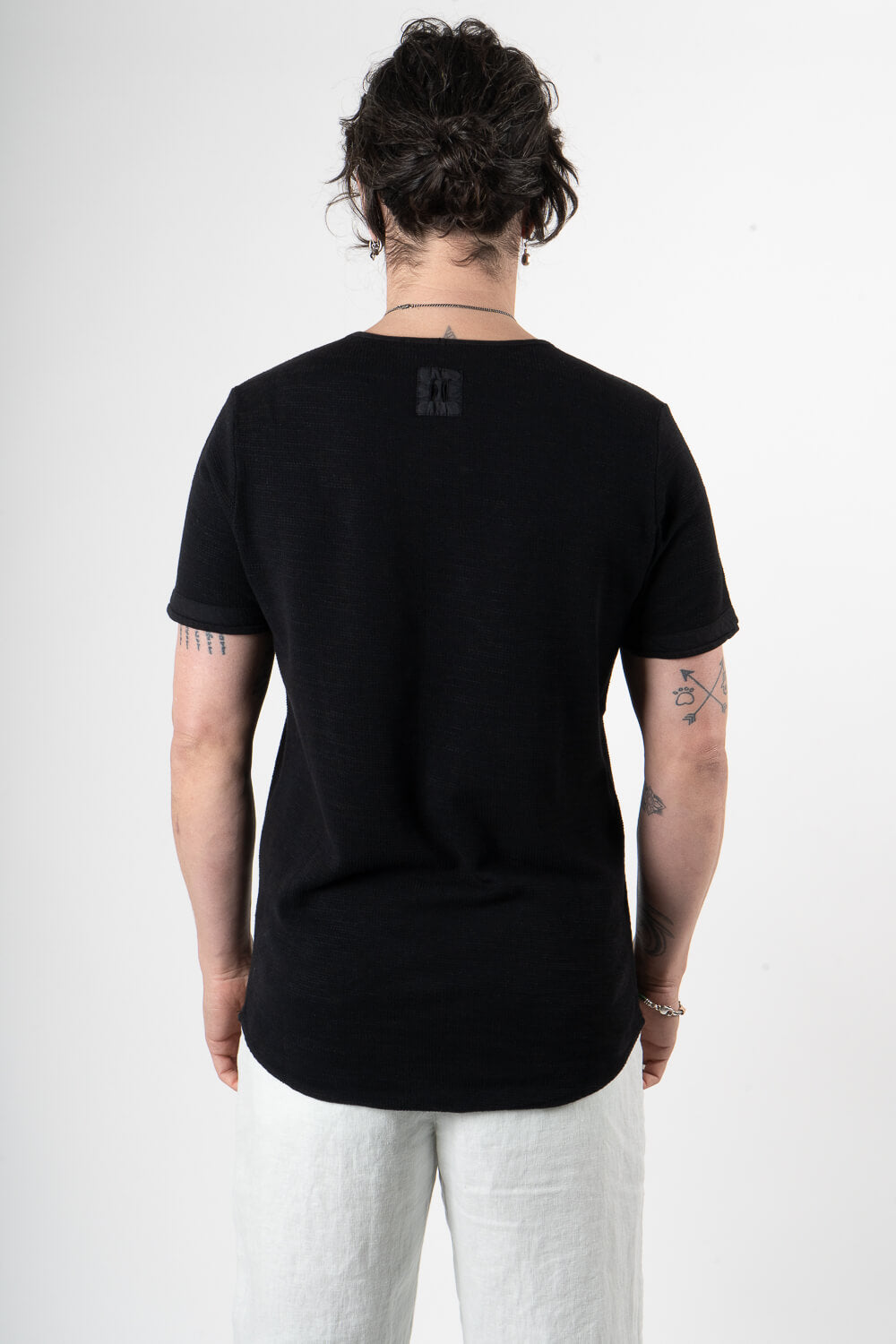 Micro Waffle Cotton T-Shirt Black