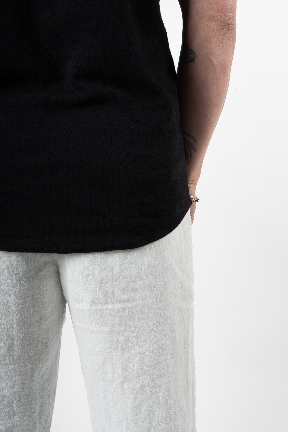 Micro Waffle Cotton T-Shirt Black