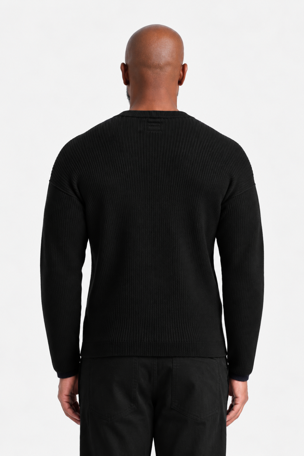 Neck Stitch Detail Ribbed Jumper in Virgin Wool Black