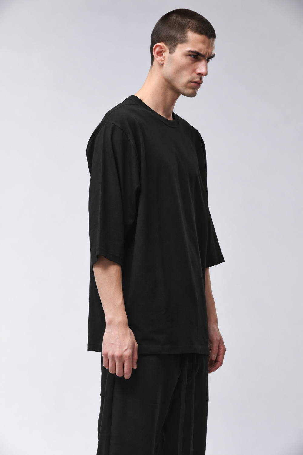 M TS 995 Cotton Blend 3/4 Sleeve T-Shirt W/ Back Print Black