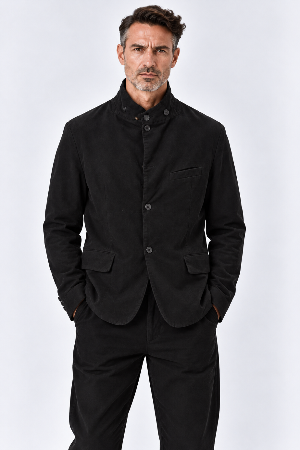 Moleskin Button-Up Jacket Black