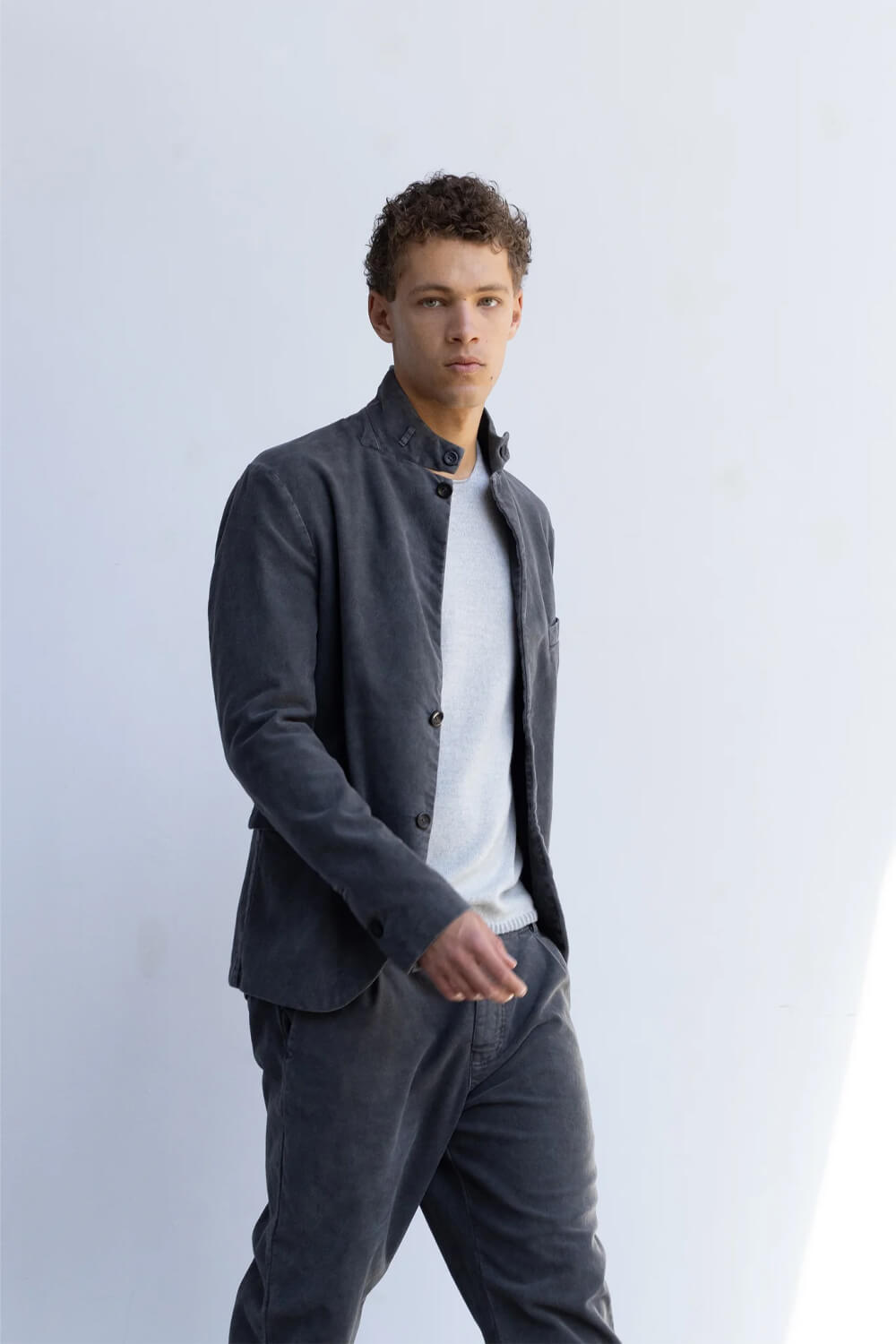 Moleskine Button-Up Front Pocket Blazer/Jacket Charcoal