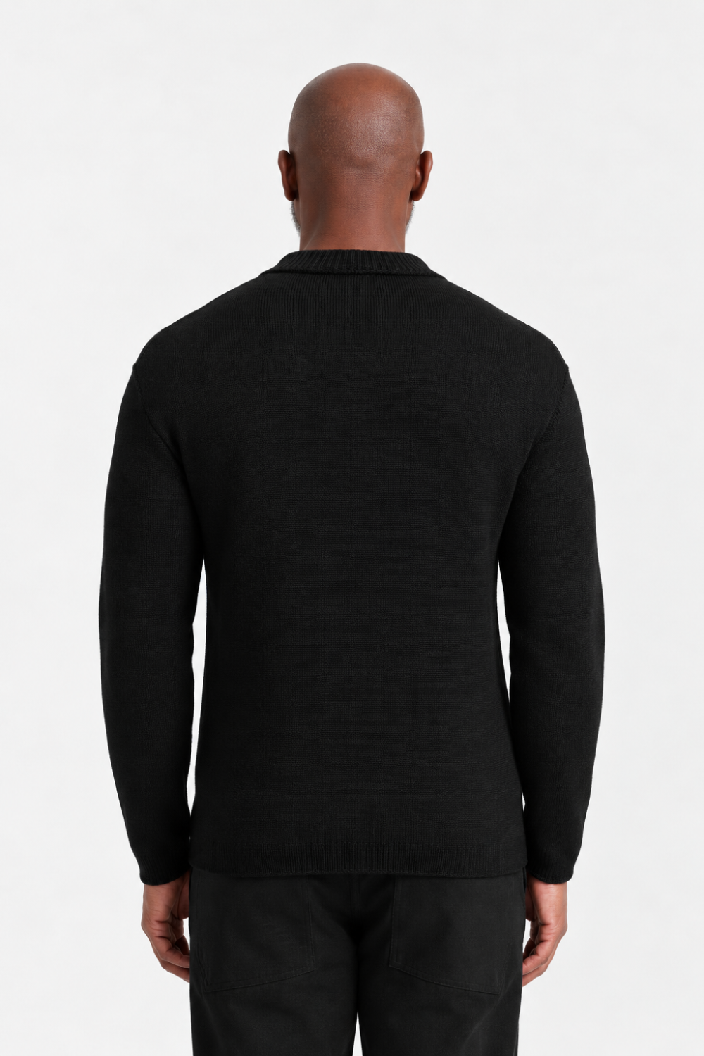 Contrast Insert Virgin Wool/Linen Turtle Neck Jumper Black