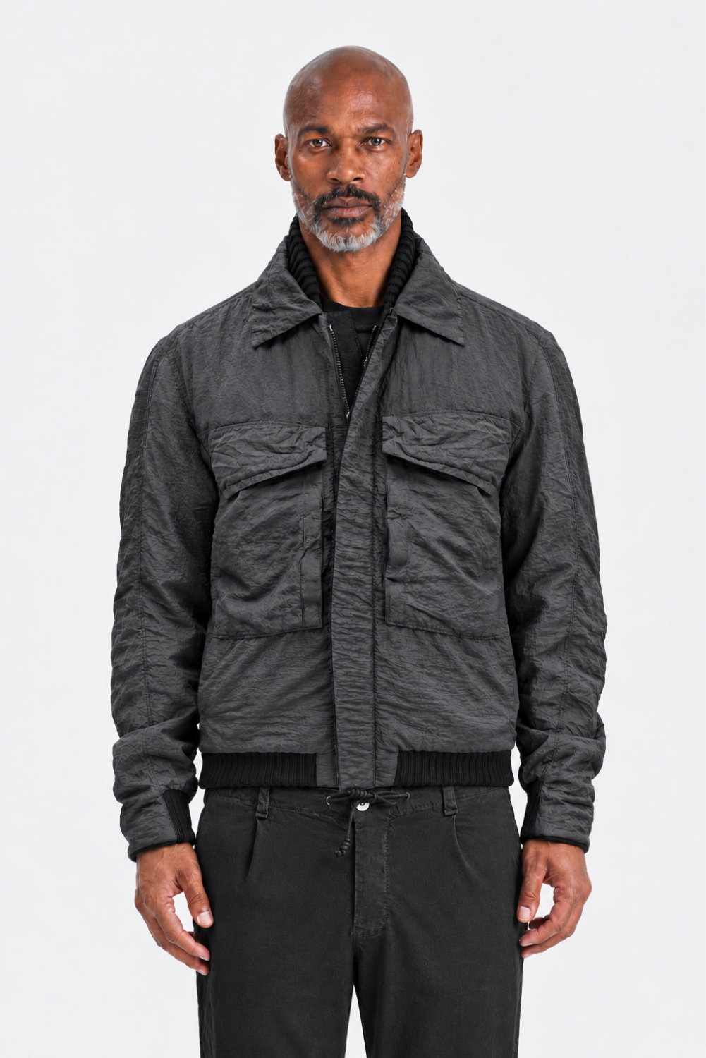 Reversible Water-Repellent Nylon & Herringbone Wool Jacket Black