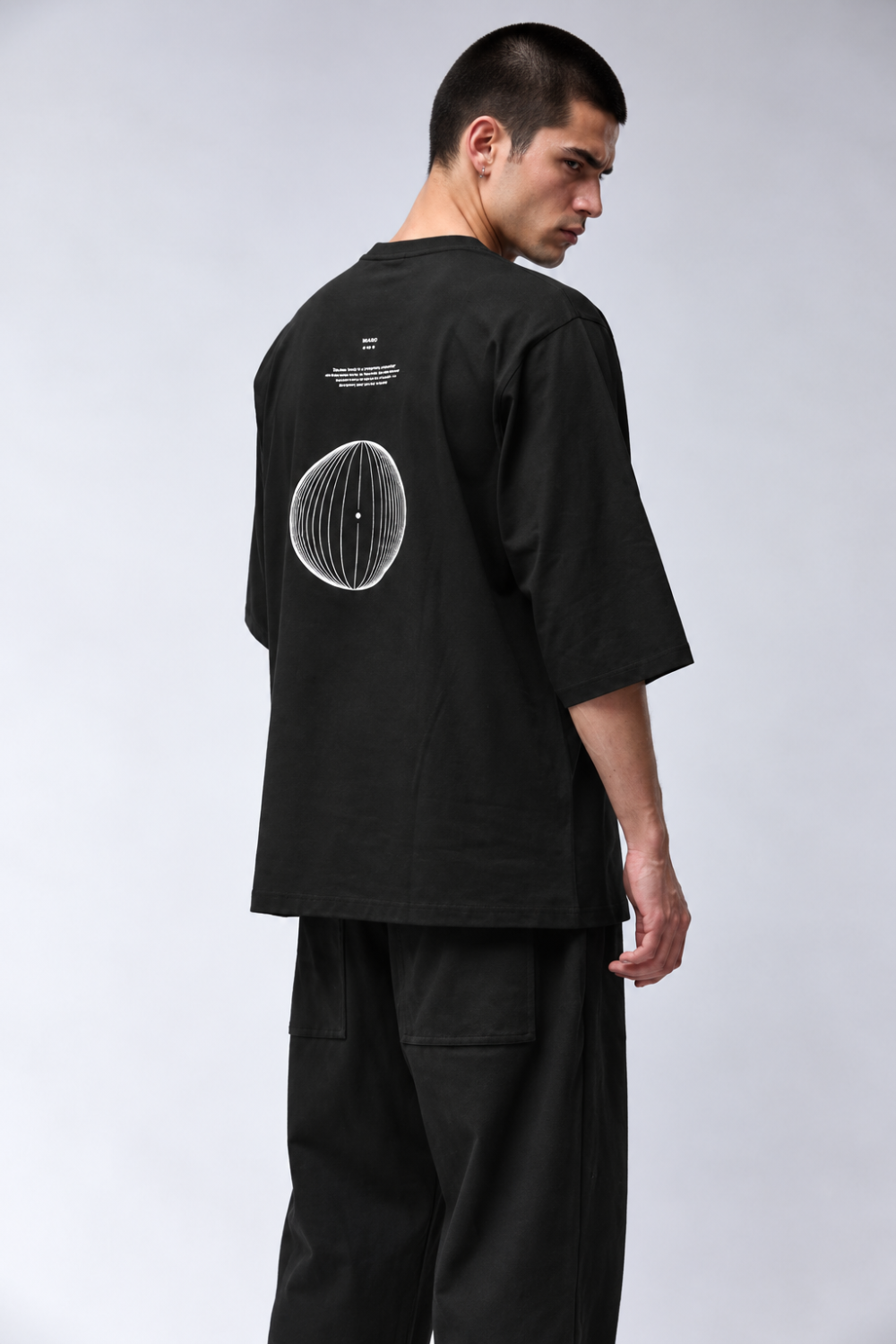 M TS 995 Cotton Blend 3/4 Sleeve T-Shirt W/ Back Print Black