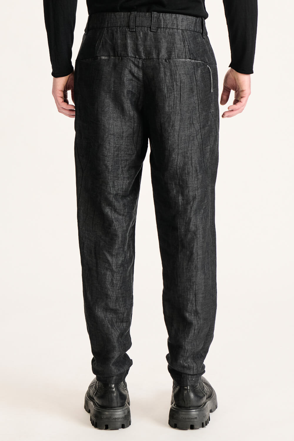 Mottled Regular-Fit Linen/Wool Blend Chinos Black
