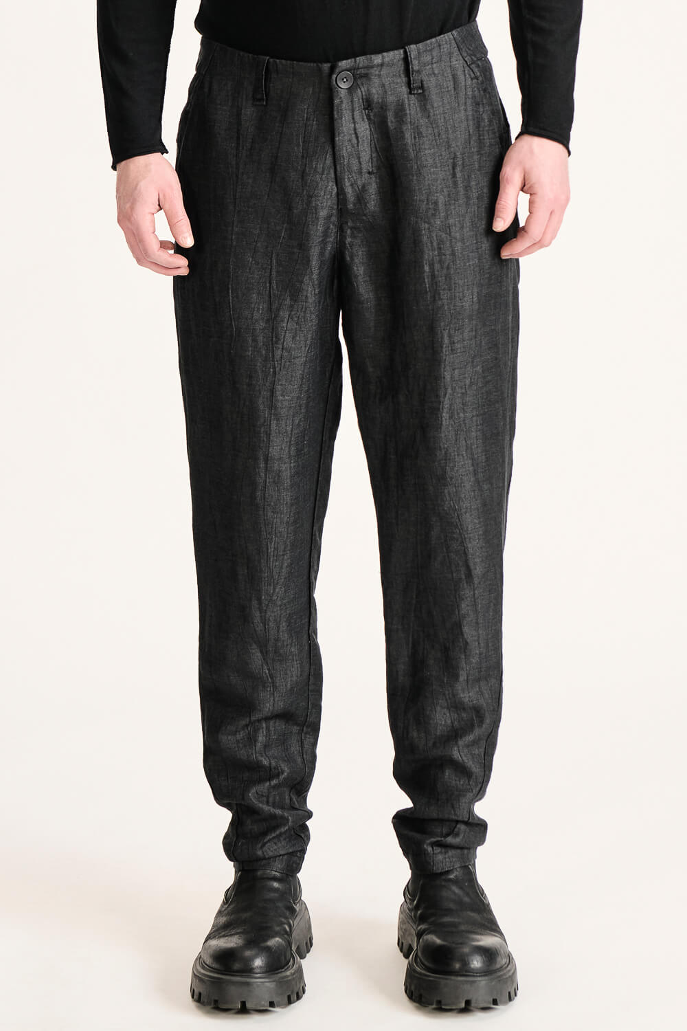 Mottled Regular-Fit Linen/Wool Blend Chinos Black