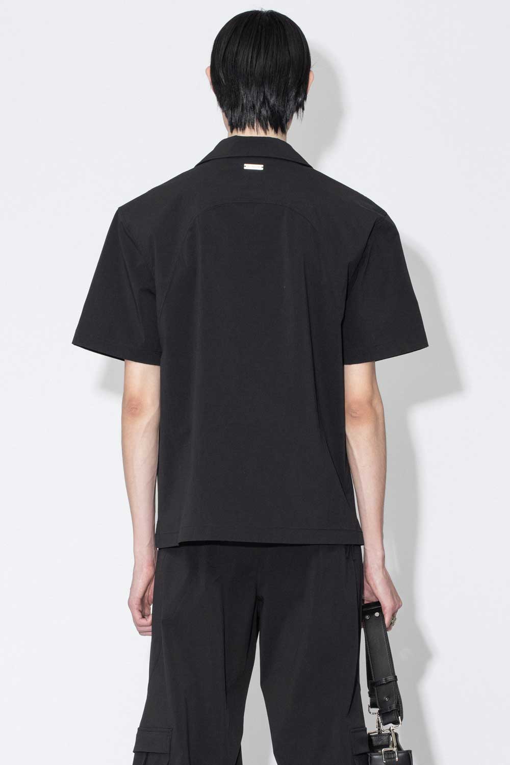 Nylon Open Collar S/S Shirt Black