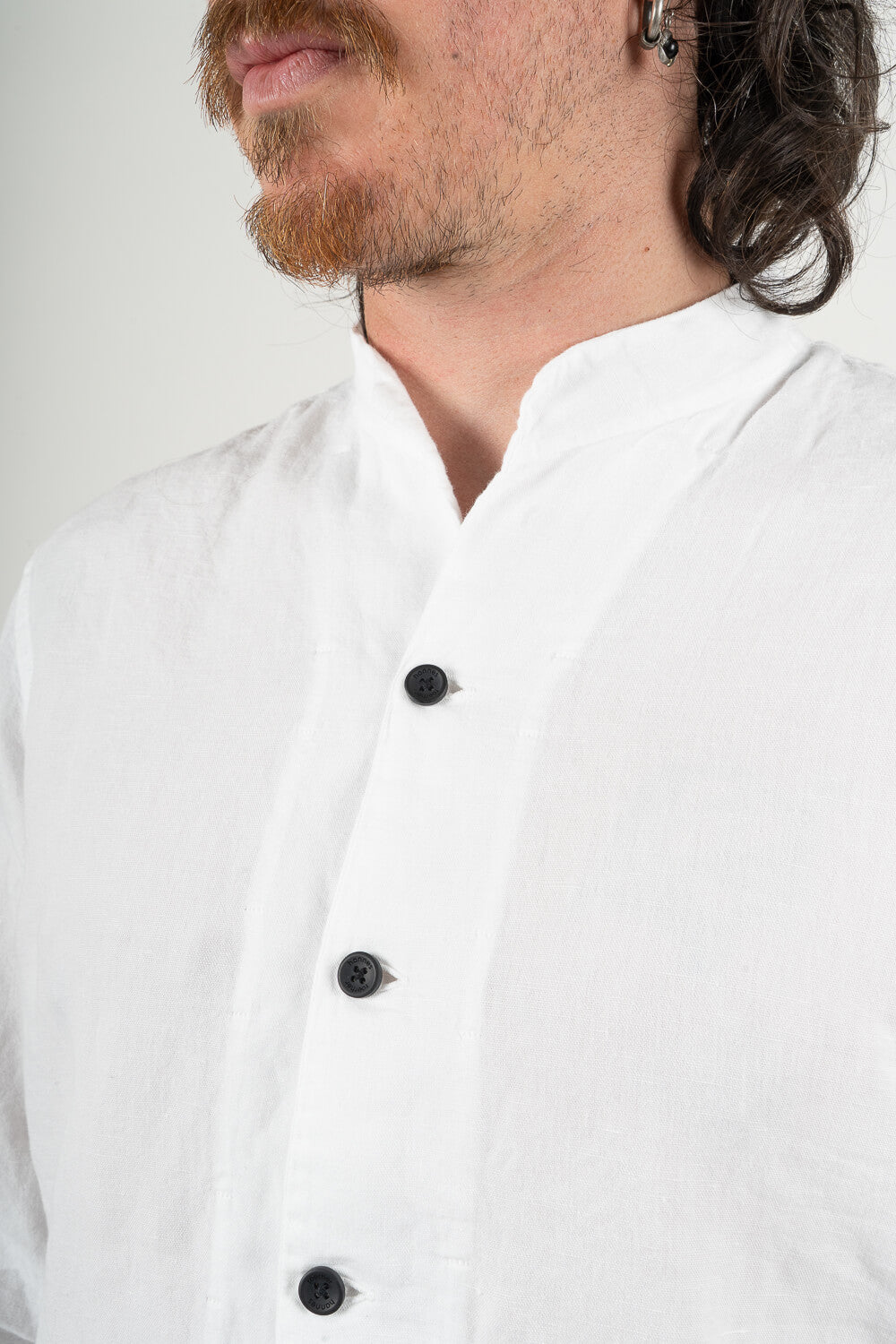 Open Collar Cotton/Linen Blend Shirt White