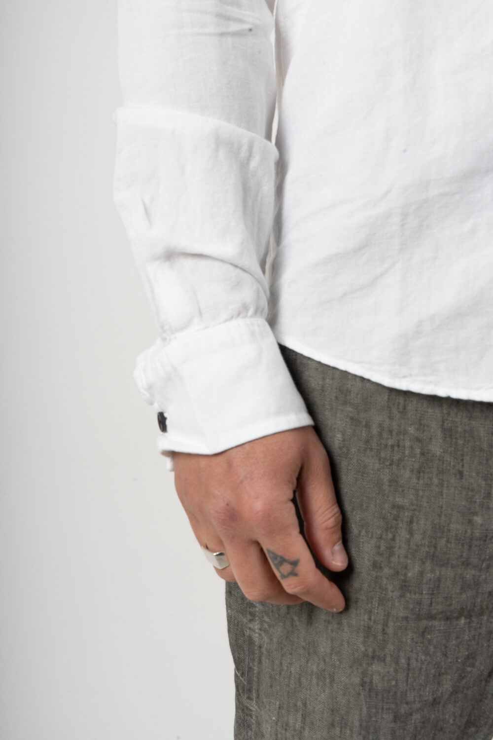 Open Collar Cotton/Linen Blend Shirt White