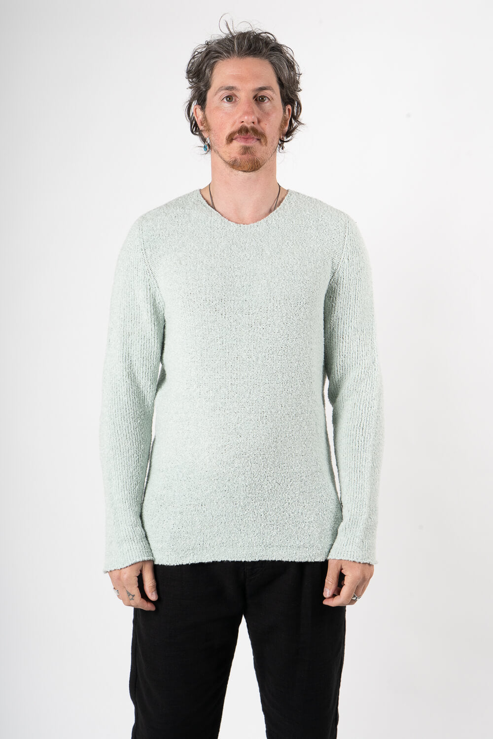 Open Collar Knitted Sweater Matcha
