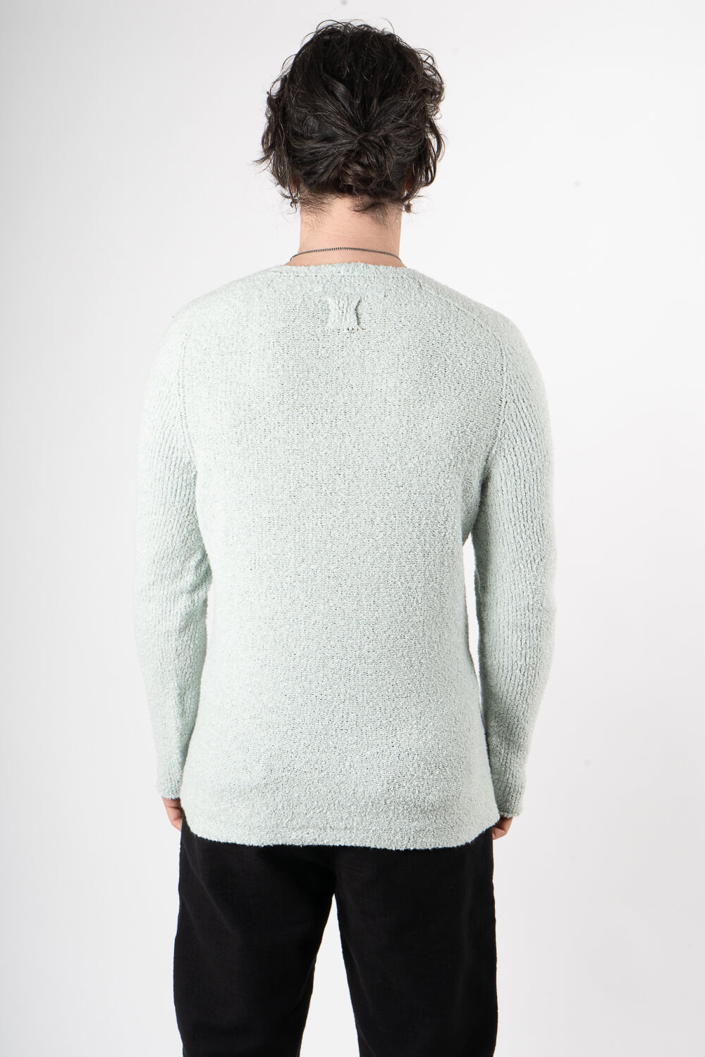 Open Collar Knitted Sweater Matcha