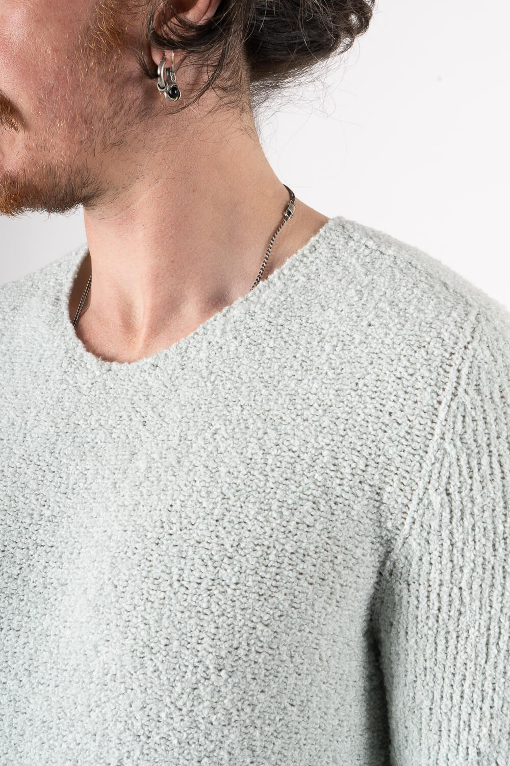 Open Collar Knitted Sweater Matcha