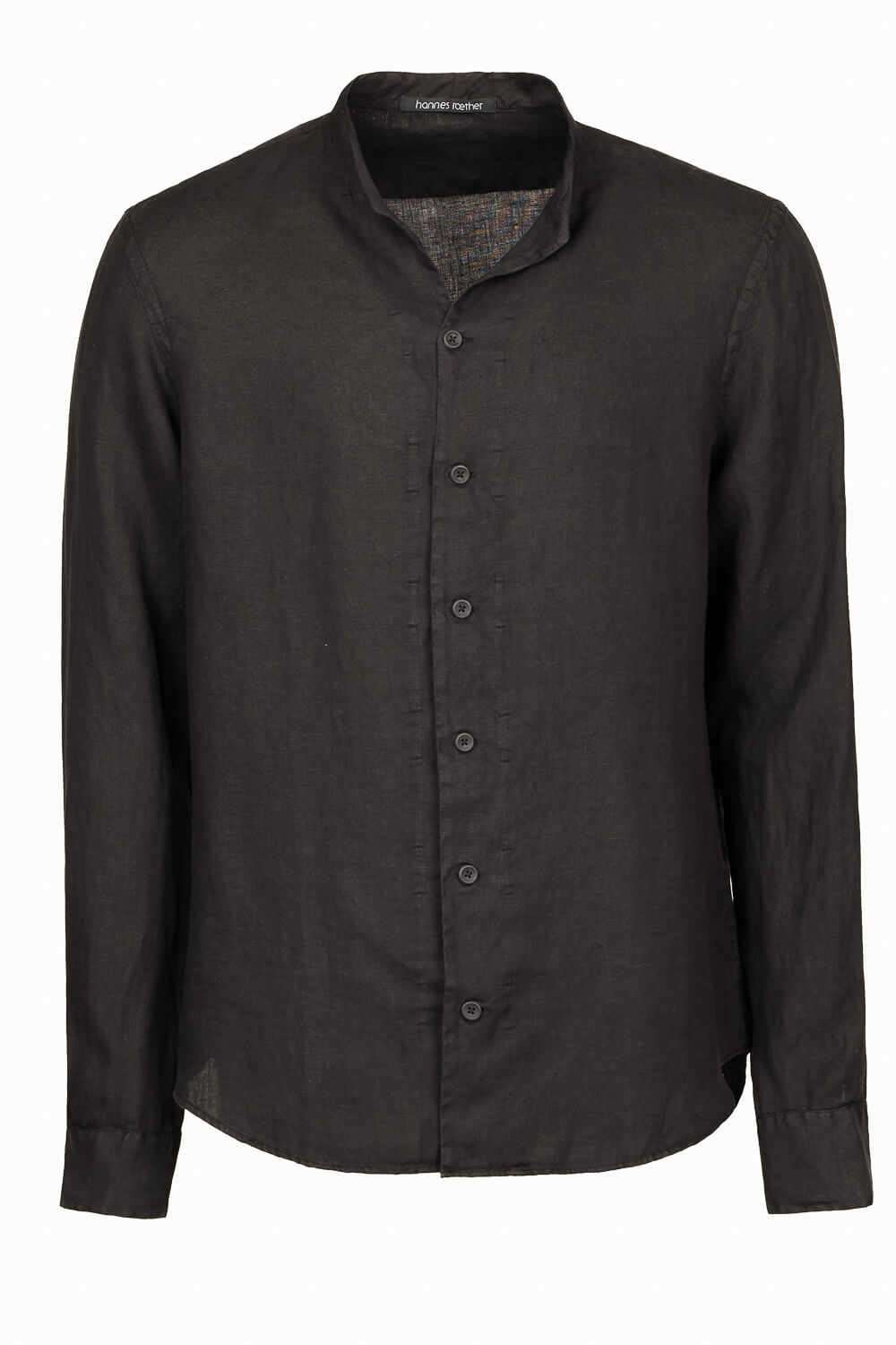 Open Collar Linen Shirt Black