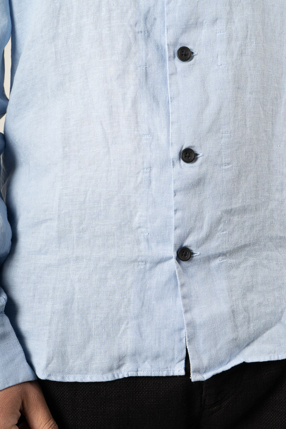 Open Collar Linen Shirt Blue