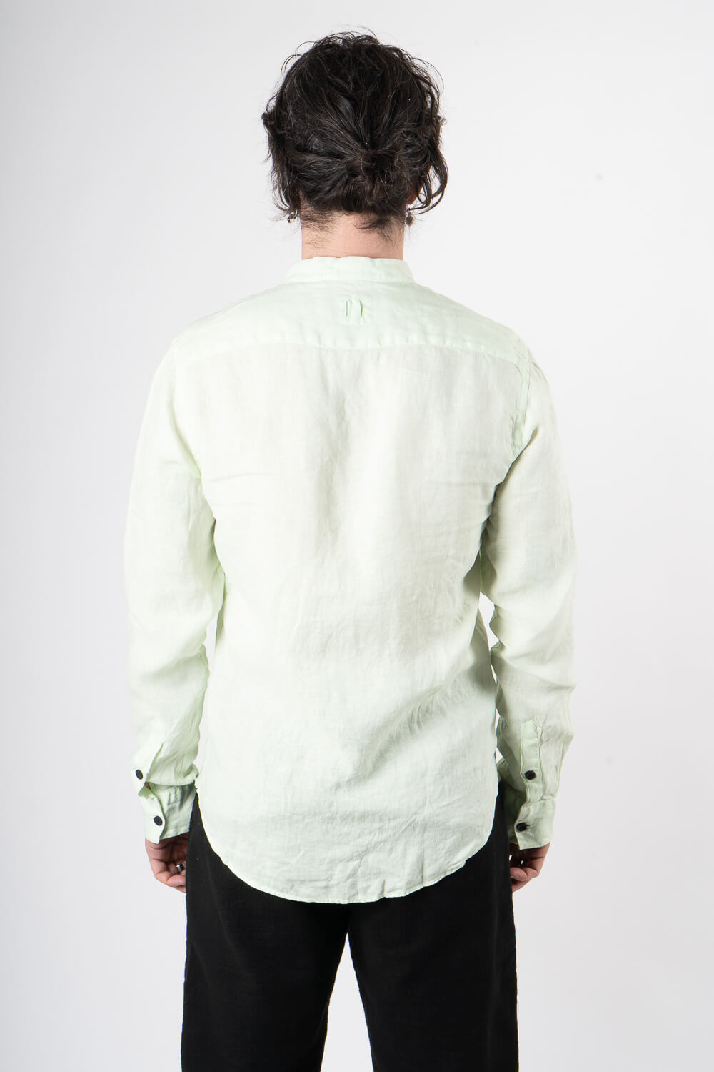 Open Collar Linen Shirt Matcha