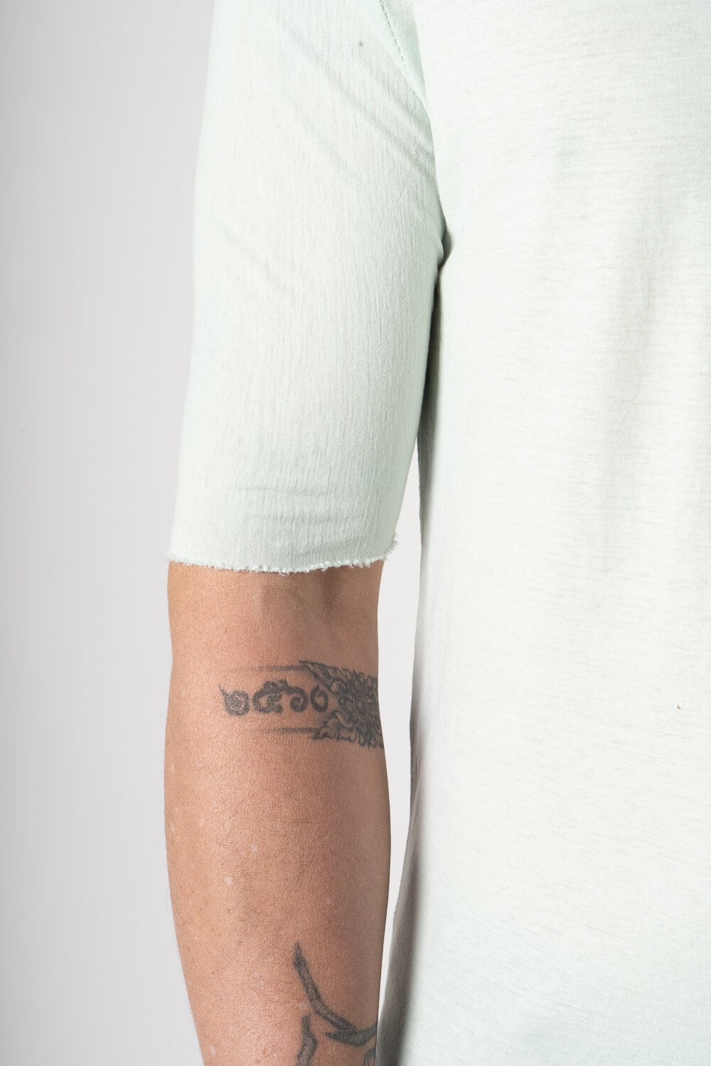 Open Collar Raw Neck T-Shirt Matcha