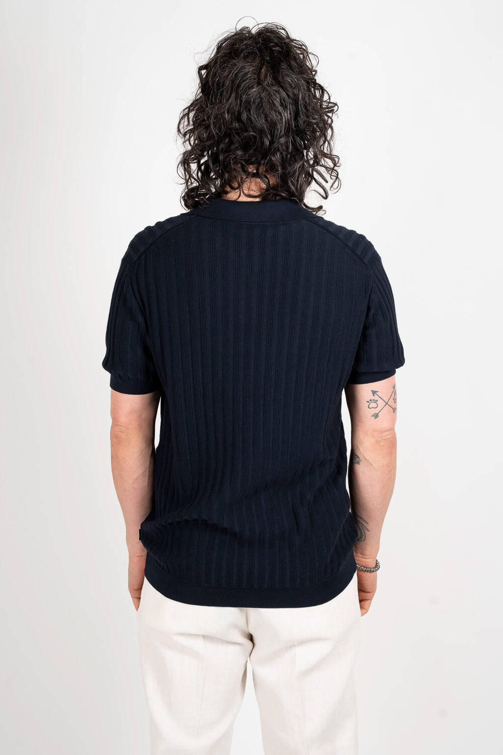 Open Collar Ribbed T-Shirt Navy