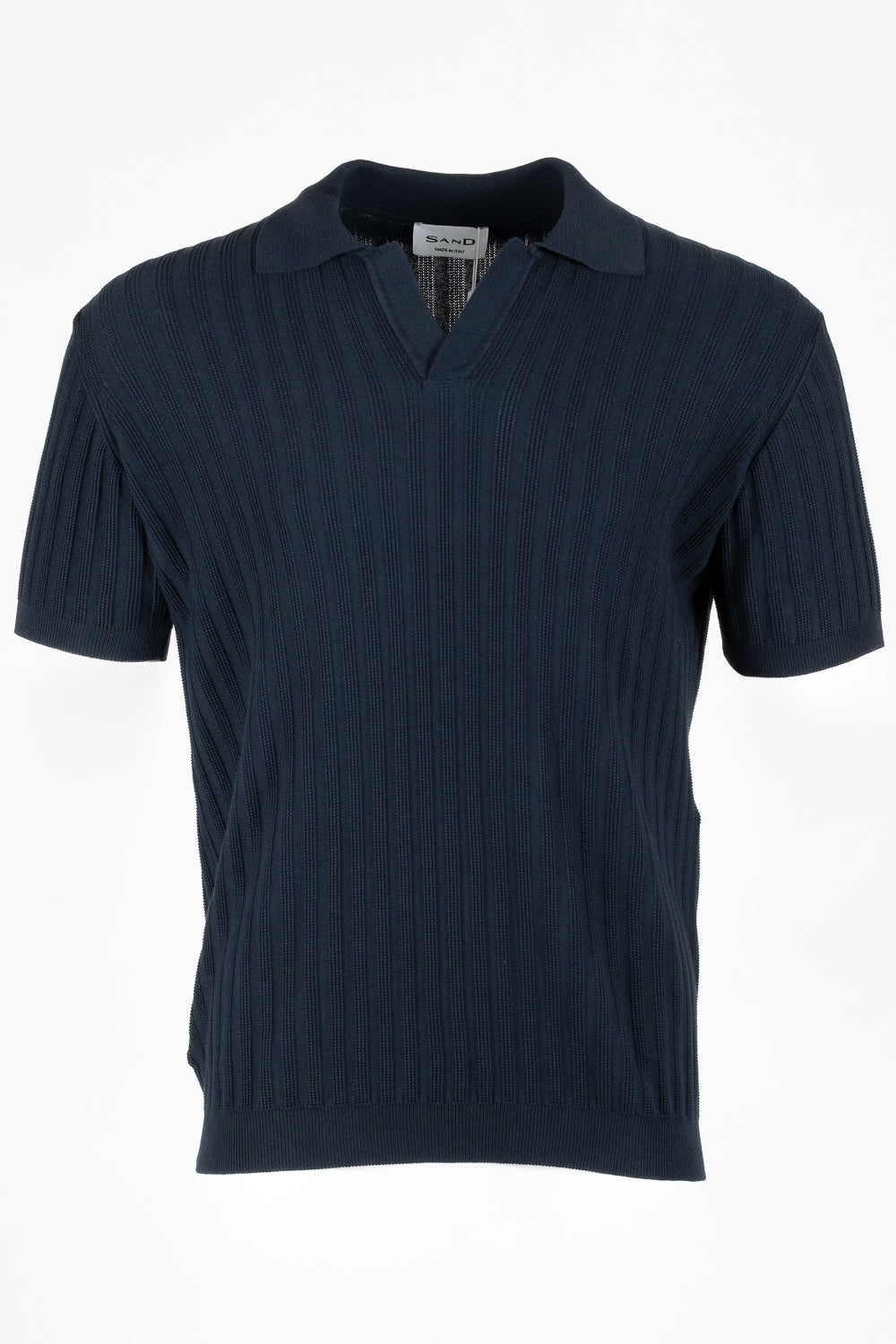 Open Collar Ribbed T-Shirt Navy