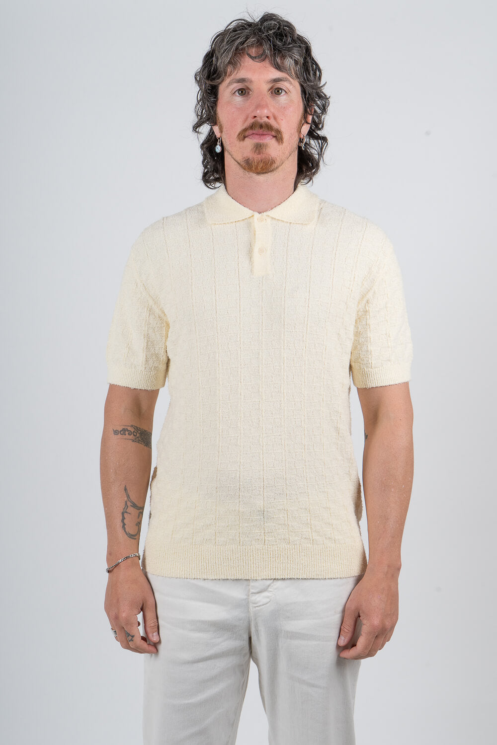 Organic Cotton Textured Cotton Design Polo Shirt Cream