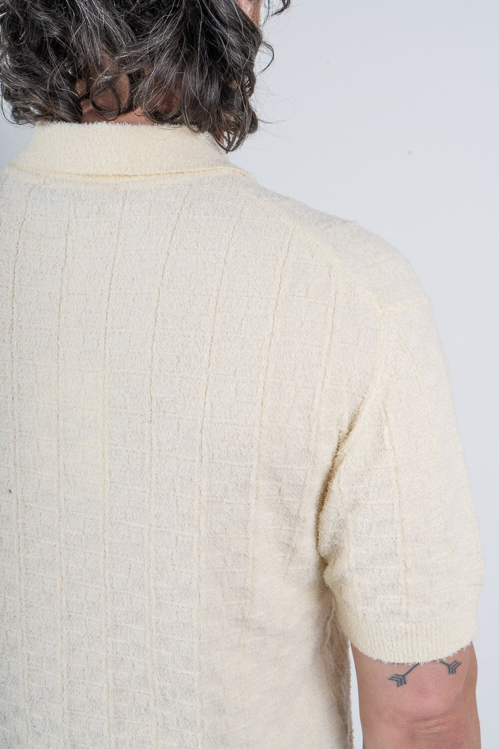 Organic Cotton Textured Cotton Design Polo Shirt Cream