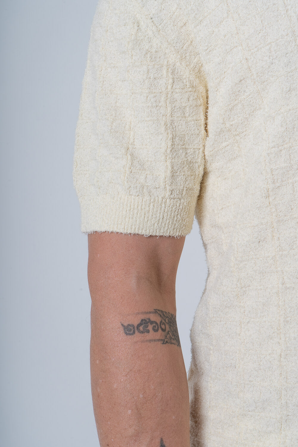 Organic Cotton Textured Cotton Design Polo Shirt Cream